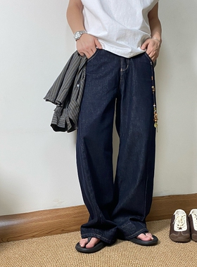 SAMS「深蓝丹宁原牛」重磅牛仔裤男女直筒cleanfit宽松阔腿长裤潮