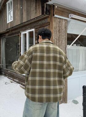 SAMS【老钱风磨毛呢料】小香风格子翻领棉服男秋冬季百搭衬衫外套