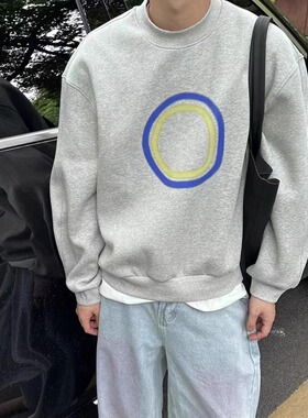 SAMS【简约圆圈撞色】秋季黑色高级感卫衣男情侣宽松套头圆领上衣