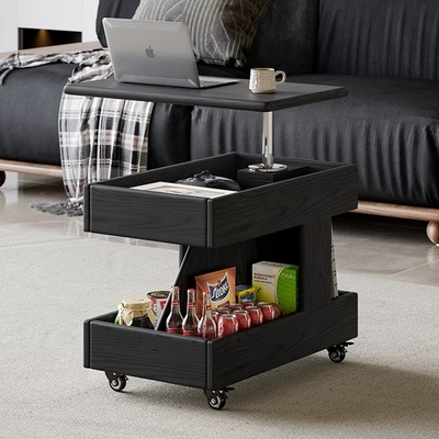 全实木可升降小推车旋转边几茶几