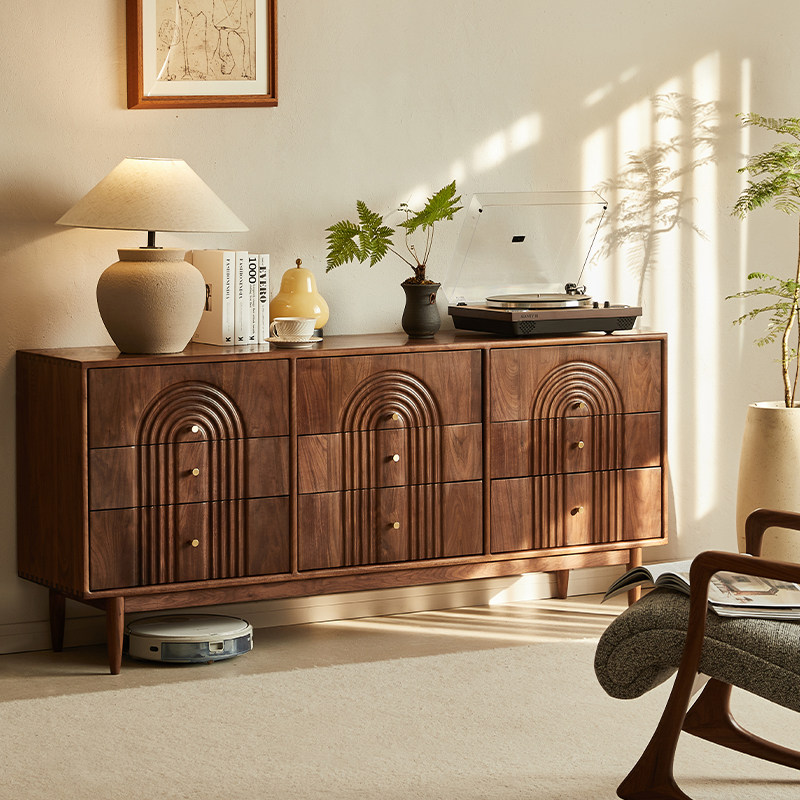 复古黑胡桃木九斗柜靠墙整装