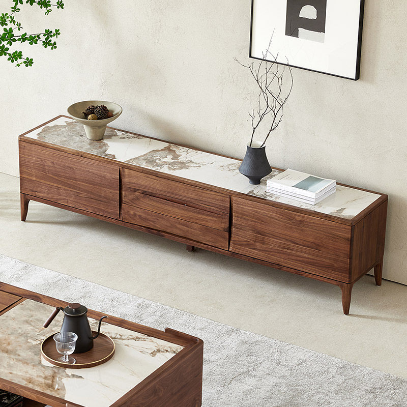 水墨兰亭北美黑胡桃实木电视柜岩板电视机储物柜客厅意式极简地柜,住宅家具,电视柜,淘宝优惠券,粉丝福利购,淘宝优惠卷