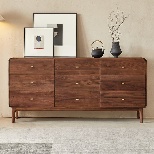 水墨兰亭北美黑胡桃木北欧九斗柜