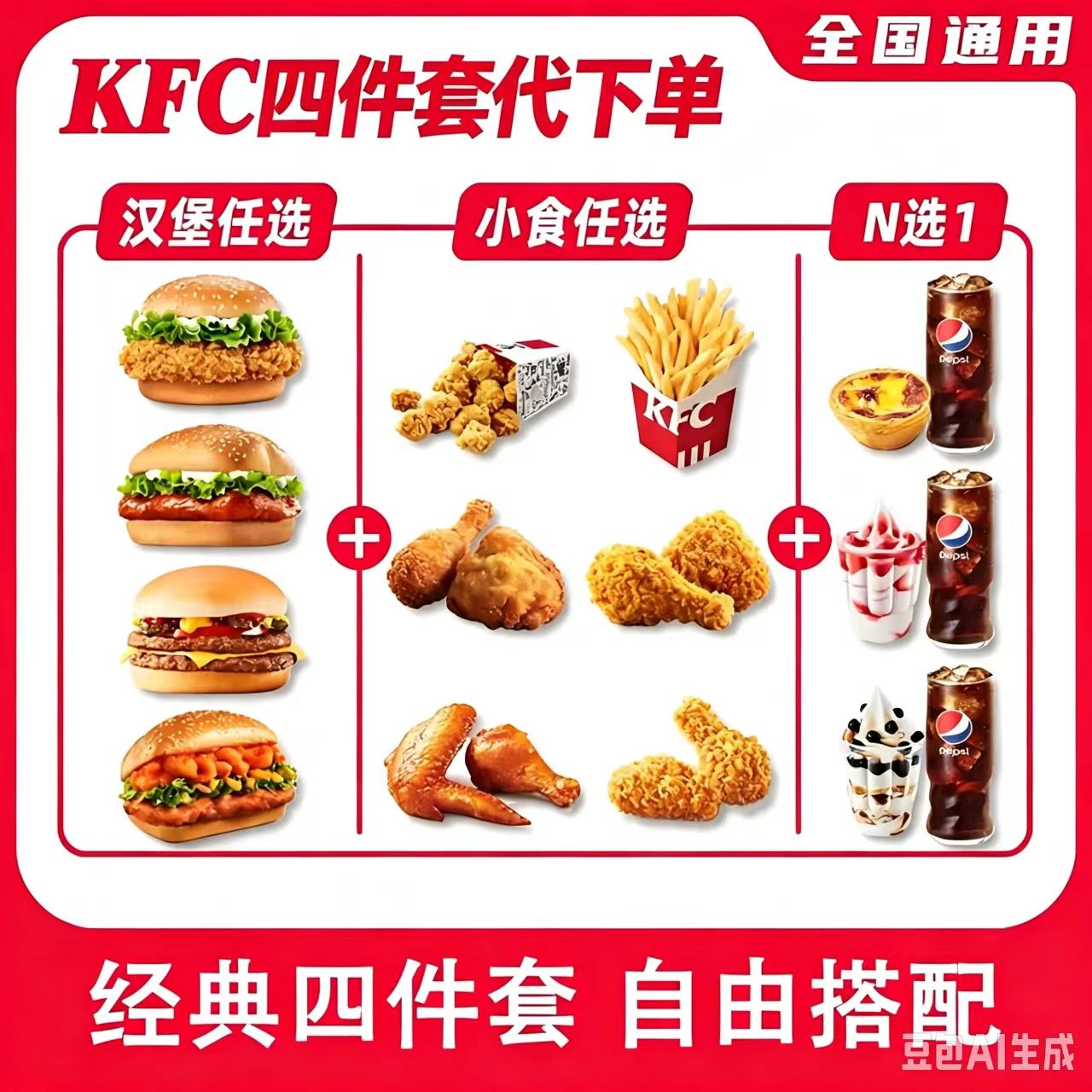 肯德基kfc代下单香辣鸡腿堡四件套奥尔良烤鸡腿堡大神卡全国通用