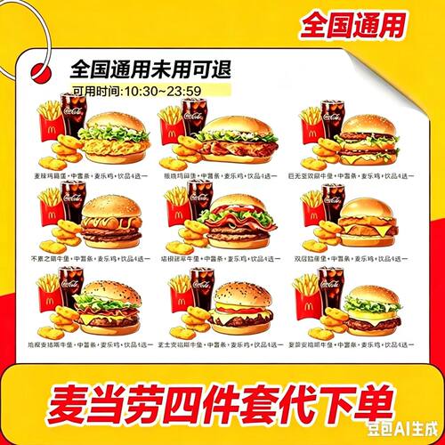 麦当劳板烧四件套代下单全国通用