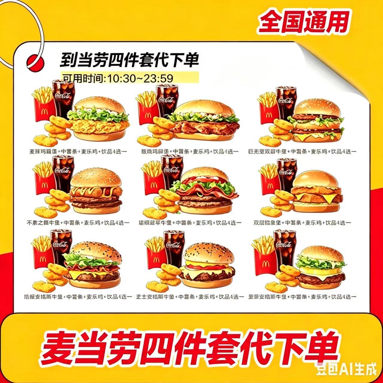 麦当劳板烧鸡腿堡四件套代下单麦辣鱼牛汉堡四件套全国通用优惠卷