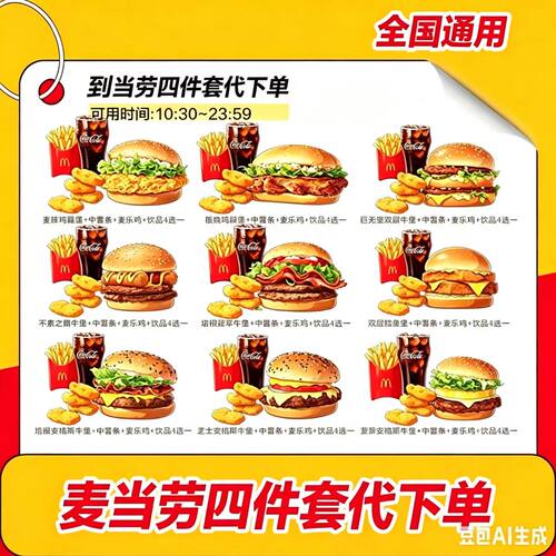 麦当劳板烧鸡腿堡四件套代下单麦辣鱼牛汉堡四件套全国通用优惠卷
