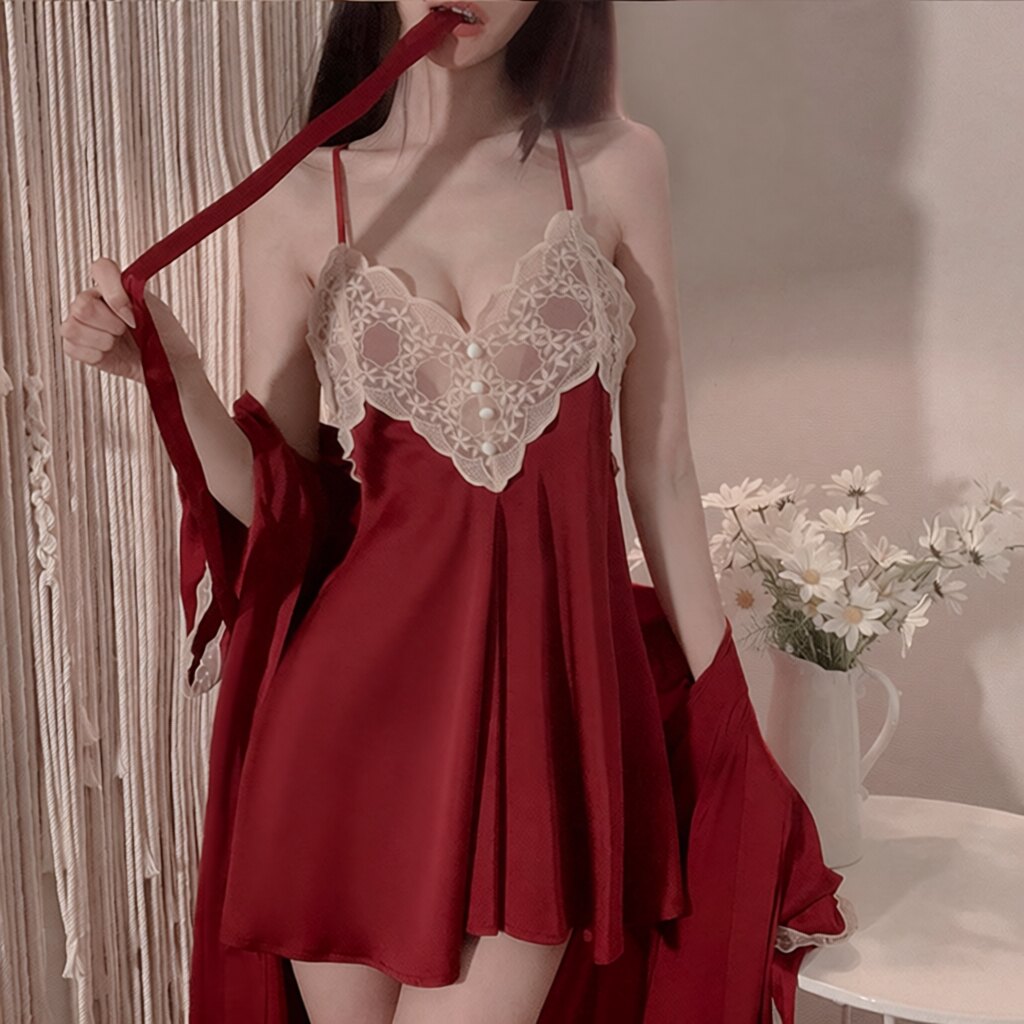 Baju Tidur Sutera Sejuk Wanita Model 2026 Fesyen Baharu Musi - 实物图