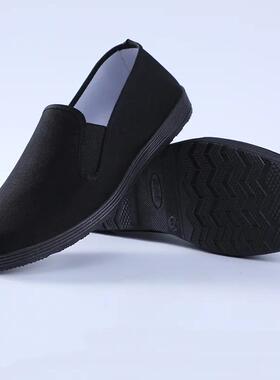 老北京布鞋男士透气工作鞋全黑色一脚蹬仿千层布懒人帆布鞋女
