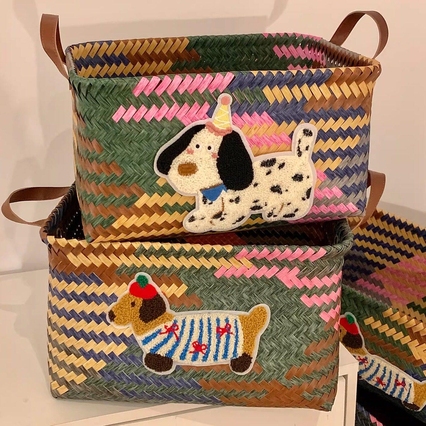 可爱小狗仿藤编收纳篮家用客厅玩具零食收纳盒大容量脏衣篓储物篮