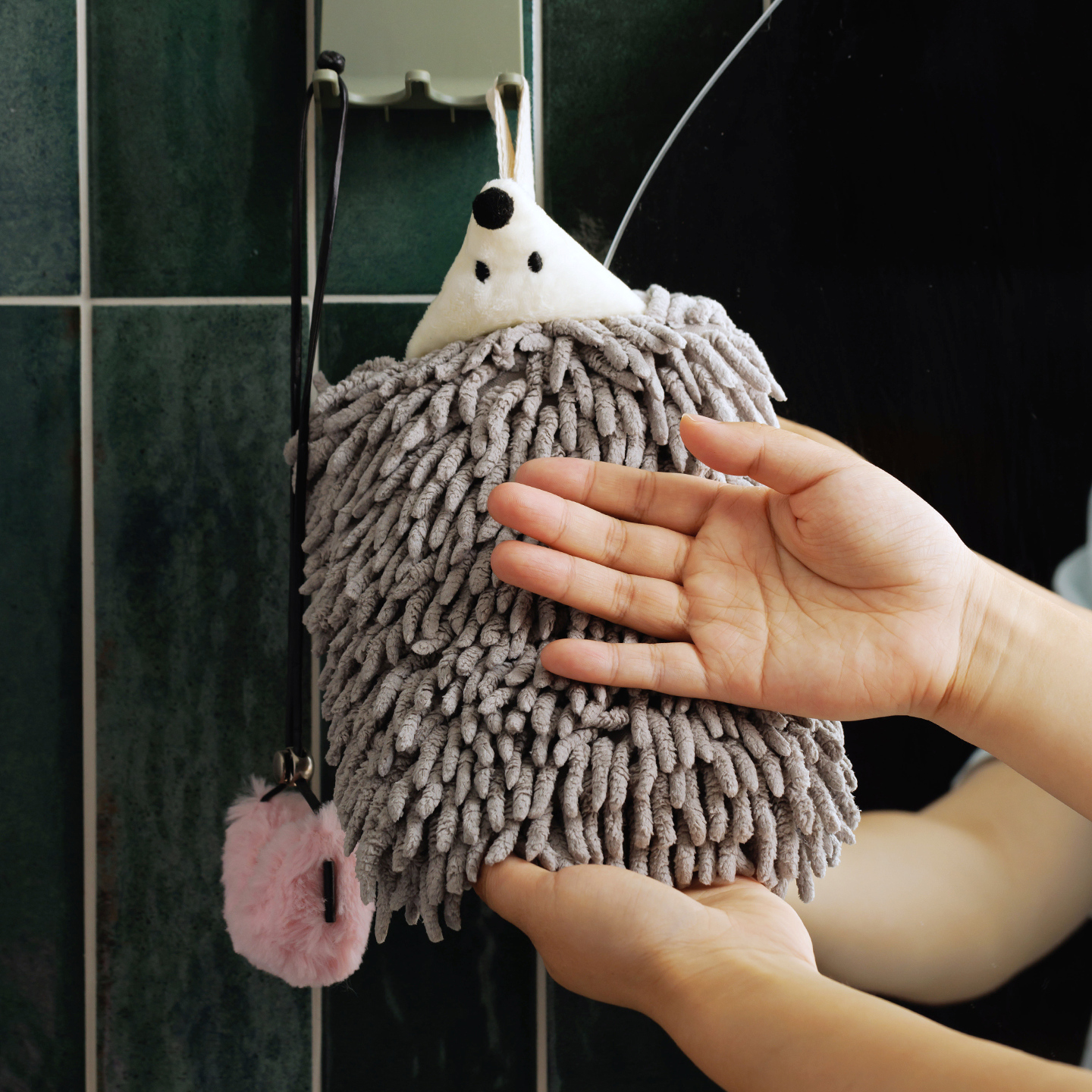 《小刺猬》雪尼尔擦手巾速干可爱软软擦手球复古厨房可挂抹布