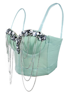 白色链条钻石性感胸衣设计感欧美风内搭高级感外穿鱼骨文胸