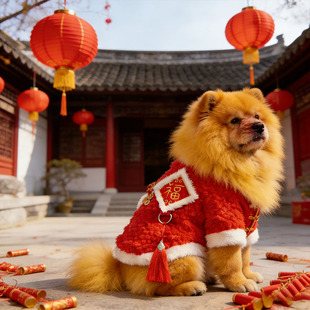 松狮犬专用狗狗新年衣服过年穿的四脚衣大狗冬天棉服冬款加绒加厚