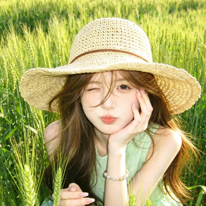 夏季沙滩防晒大檐可折叠草帽女