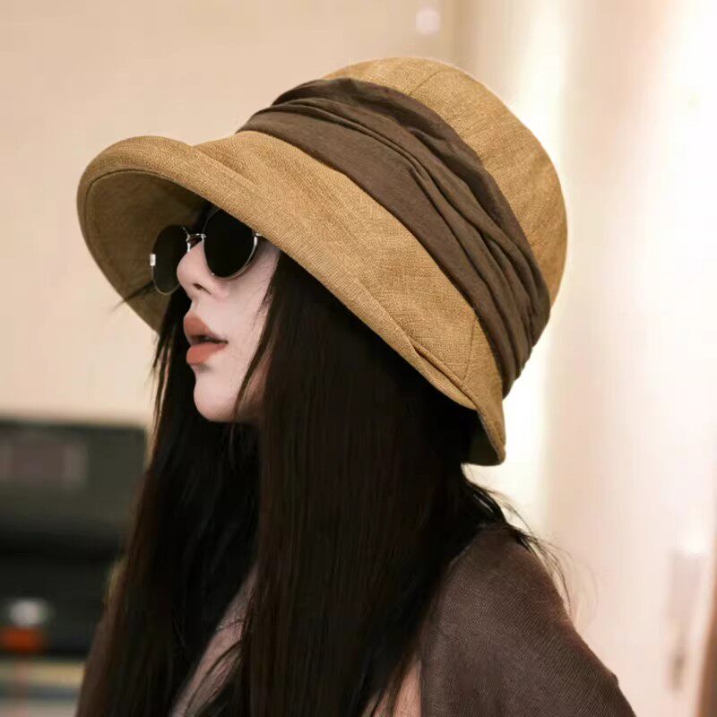 夏季亚麻渔夫帽女遮阳防晒显脸小图片