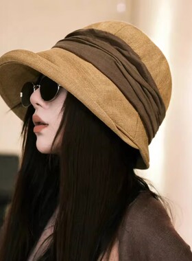 夏季亚麻渔夫帽女遮阳防晒显脸小
