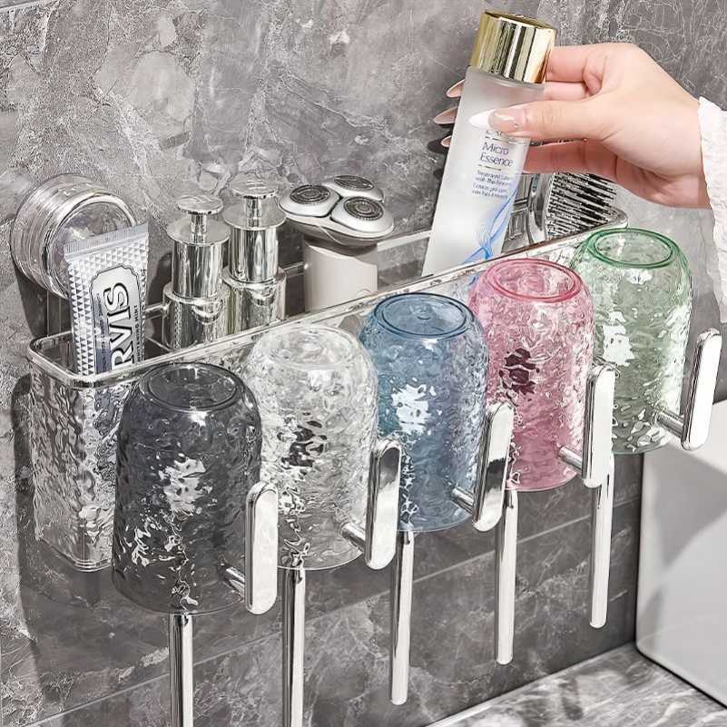吸盘牙刷置物架卫生间免打孔2025新款浴室壁挂式牙杯牙膏漱口杯架