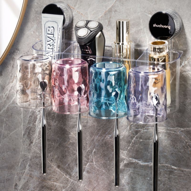 吸盘牙刷置物架免打孔漱口杯刷牙杯挂墙式卫生间壁挂式收纳盒套装