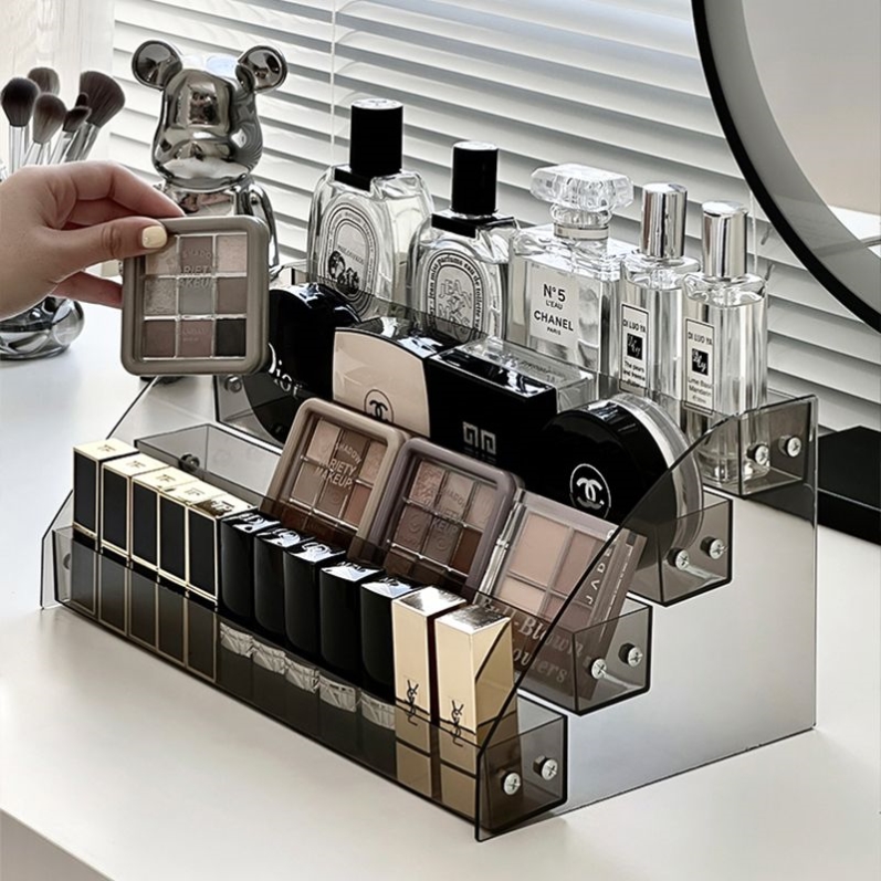 化妆品桌面收纳盒梳妆台阶梯式气垫眼影盘香水香烟收纳盒展示架子
