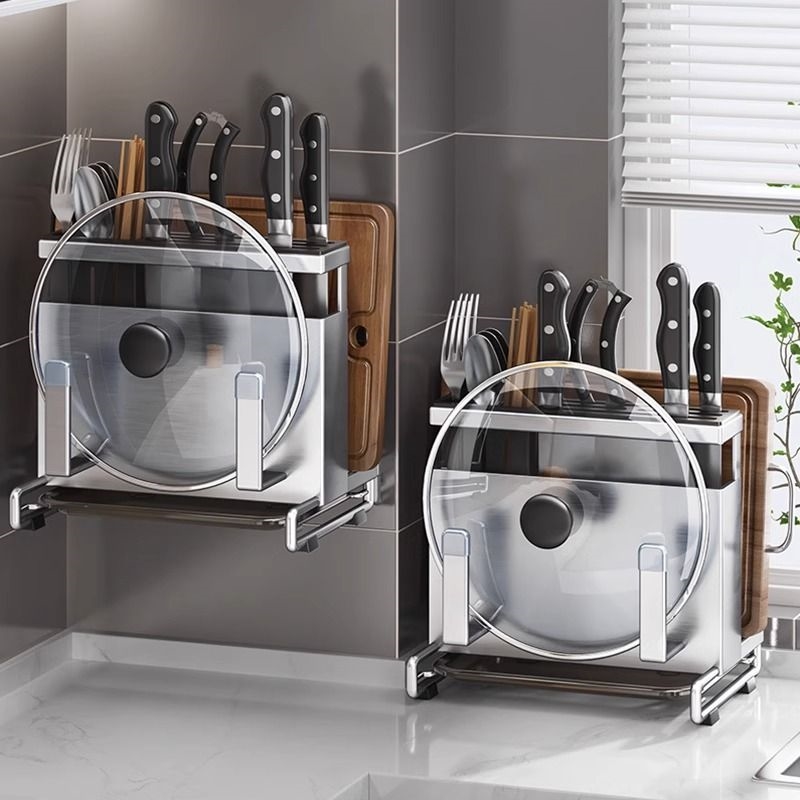 不锈钢刀架厨房置物架放菜刀筷子筒砧板一体壁挂刀具免打孔收纳