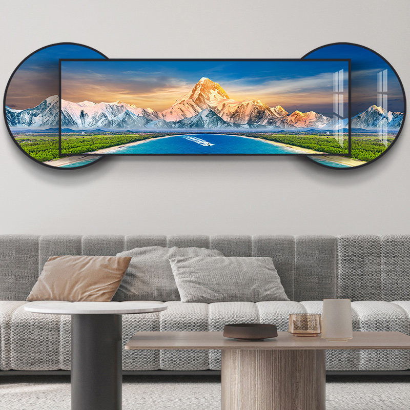 贡嘎远航大尺寸叠加客厅装饰画背靠金山沙发背景墙面山水挂画壁画