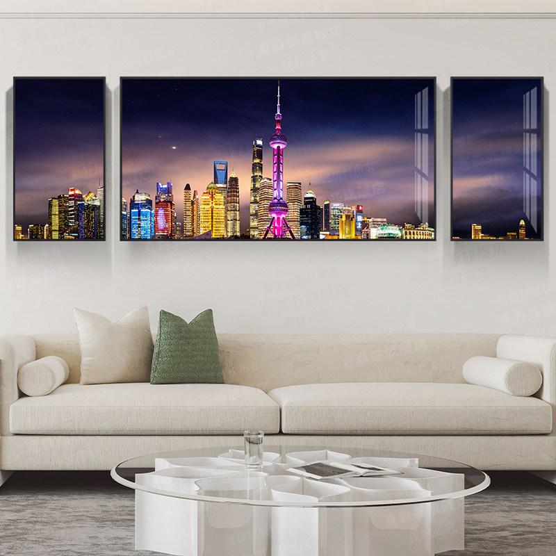 上海夜景星漫黄浦江客厅卧室床头装饰画挂画壁画新中式风景画