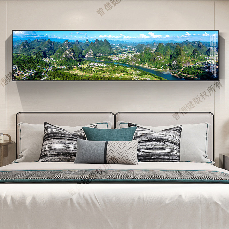 桂林绿水青山大尺寸三联山水画招财客厅卧室床头装饰画新中式挂画