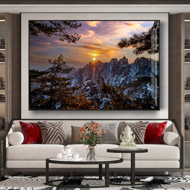 黄山金松迎日沙发背景墙挂画客厅装饰画餐厅山水挂画壁画