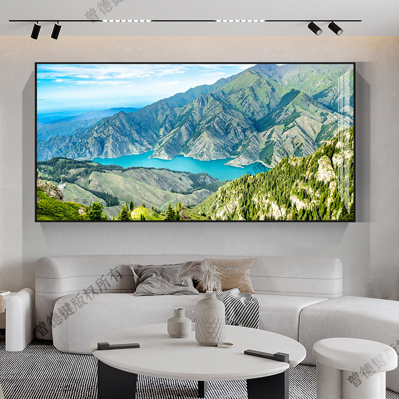 新疆天山天池沙发背景墙挂画客厅装饰画晶瓷单幅画餐厅挂画壁画