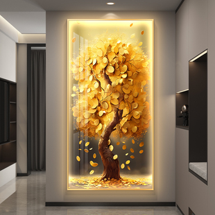 摇钱树led带灯轻奢入户玄关装饰画走廊过道竖版挂画简约现代壁画