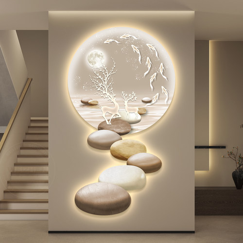 石来运转led带灯轻奢入户玄关装饰画简约现代挂画走廊过道高级感