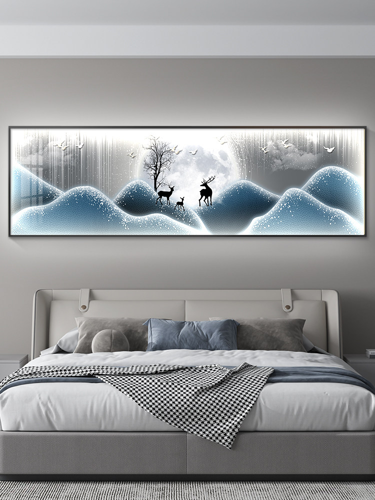 Led带灯轻奢卧室床头装饰画简约现代挂画壁画高级感大气主卧房间