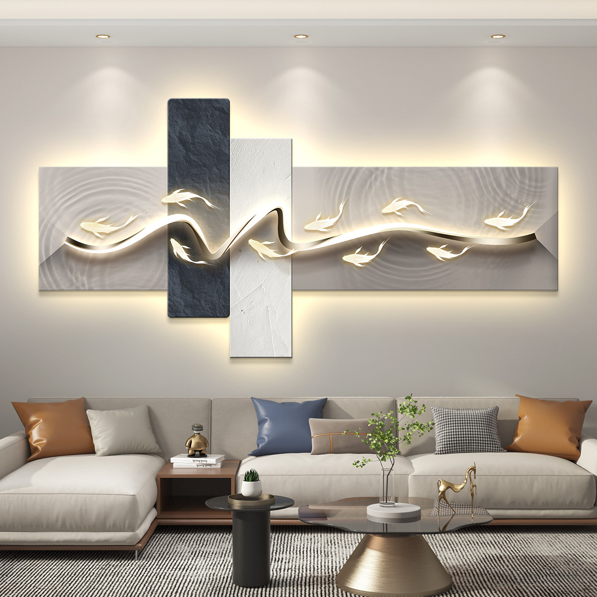轻奢led带灯客厅装饰画沙发背景墙挂画壁画抽象高级感简约现代