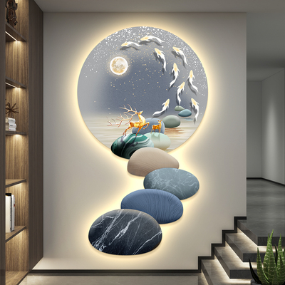 LED声控玄关装饰画时来运转晶瓷挂画 带灯轻奢走廊壁画 UV精雕无