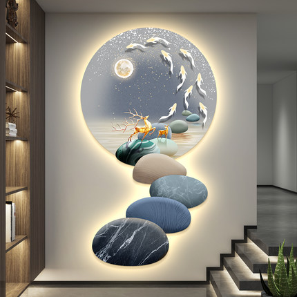 石来运转led带灯轻奢入户玄关装饰画画简约现代挂画画走廊过道壁