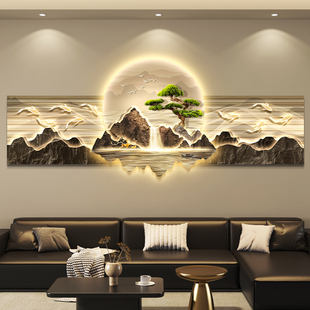 饰画沙发背景墙挂画壁画简约现代高级感九鱼图 轻奢led带灯客厅装