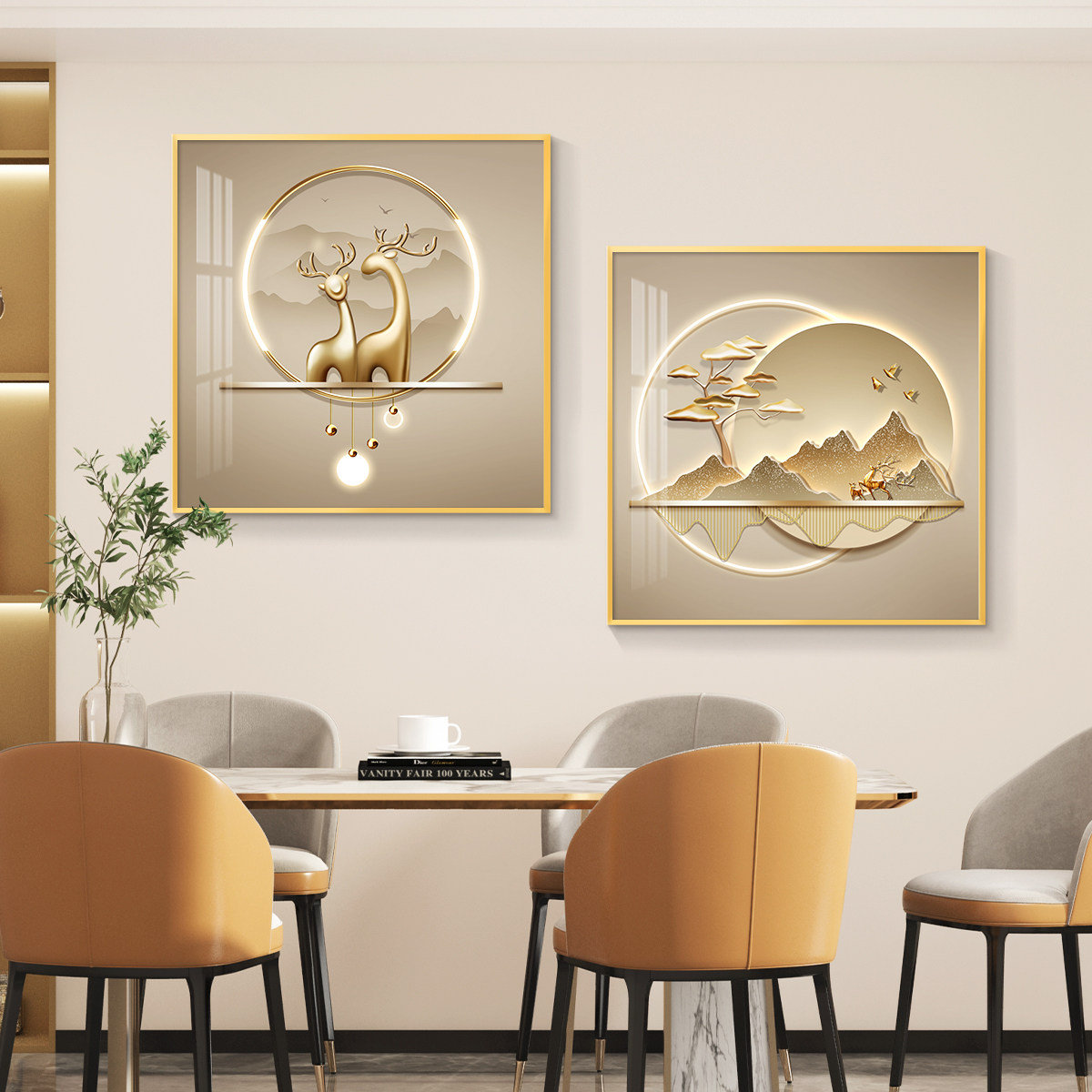 轻奢饭厅装饰画画饭厅背景墙挂画画壁画画简约现代高级感创意两联,家居饰品,现代装饰画,淘宝优惠券,粉丝福利购,淘宝优惠卷