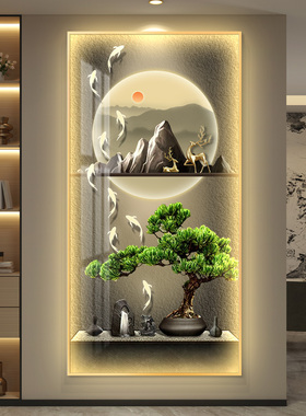 流水生财led带灯轻奢入户玄关装饰画简约现代挂画壁画走廊过道