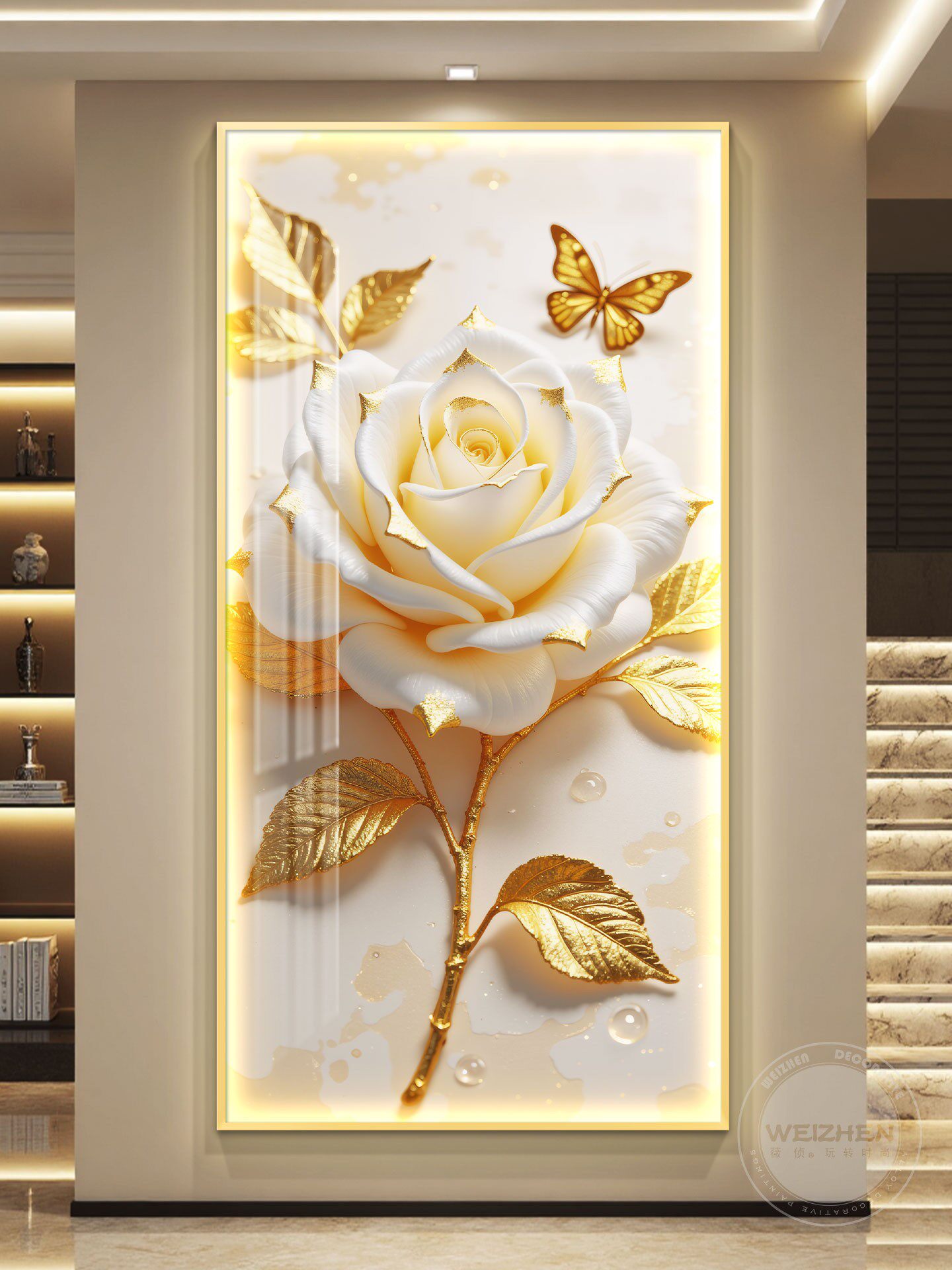 轻奢led带灯入户玄关装饰画走廊过道挂画壁画简约现代高级感花卉