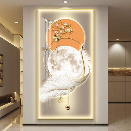 羽毛轻奢led带灯入户玄关装饰画走廊过道挂画壁画简约现代高级感