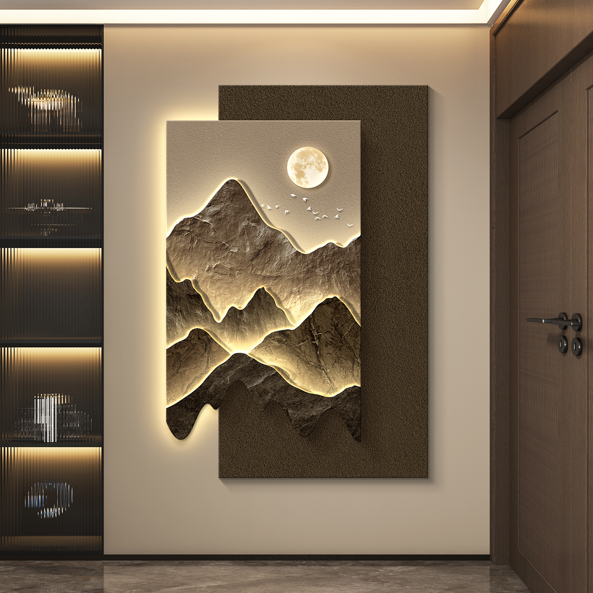 led带灯轻奢入户进门玄关装饰画画走廊过道挂画画壁画画简约现代