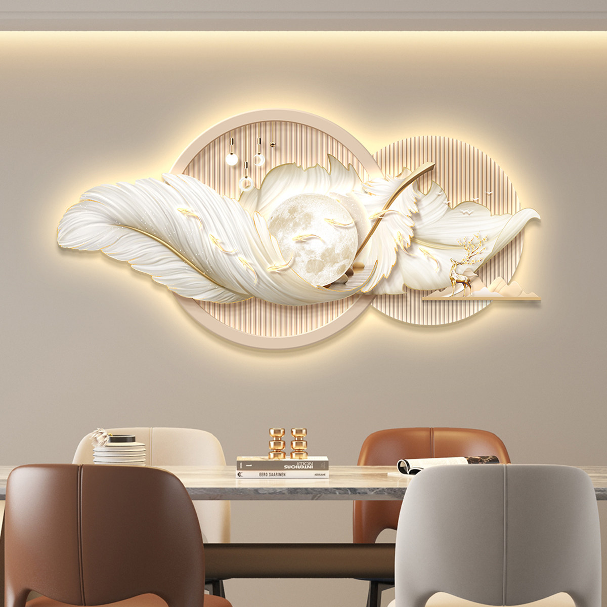 led带灯轻奢饭厅装饰画 画饭厅厨房背景墙挂画 画壁画 画简约现代