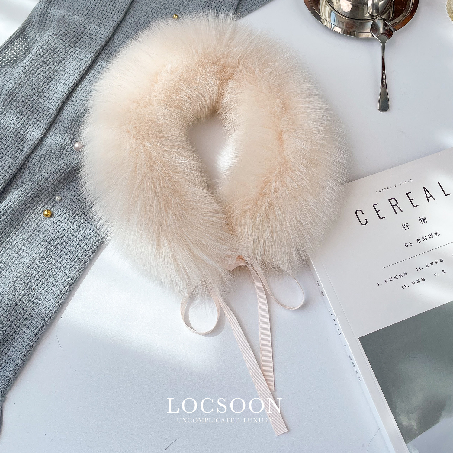 黎宿新款双面狐狸毛丝带围巾韩版甜美纯色真毛秋冬皮草围脖女毛领