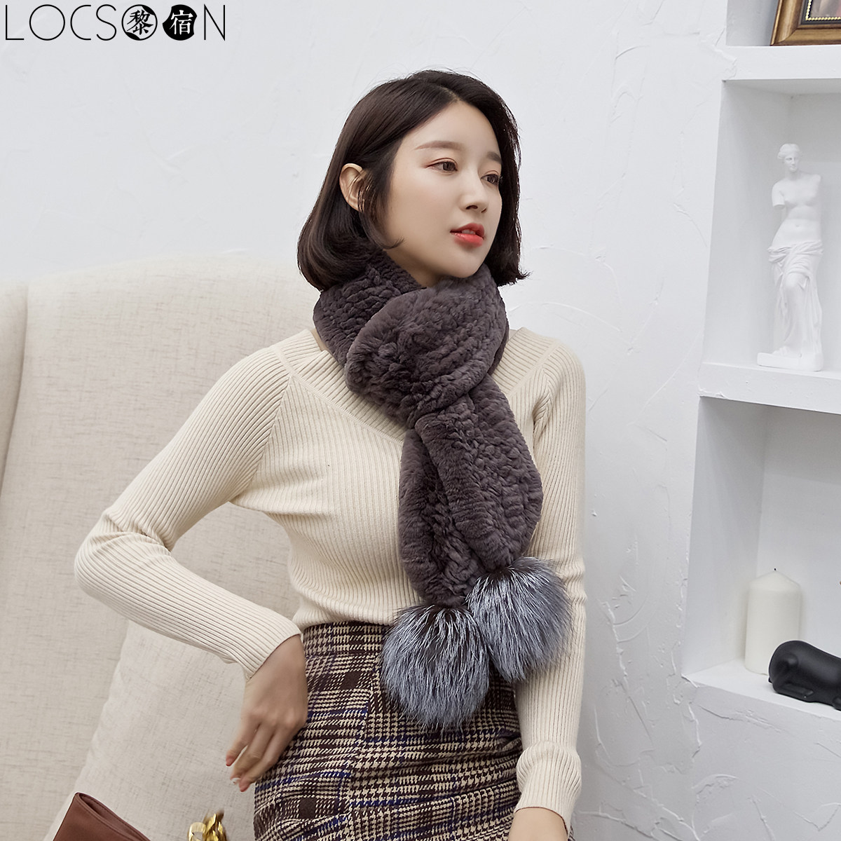 加厚獭兔毛皮草保暖围巾