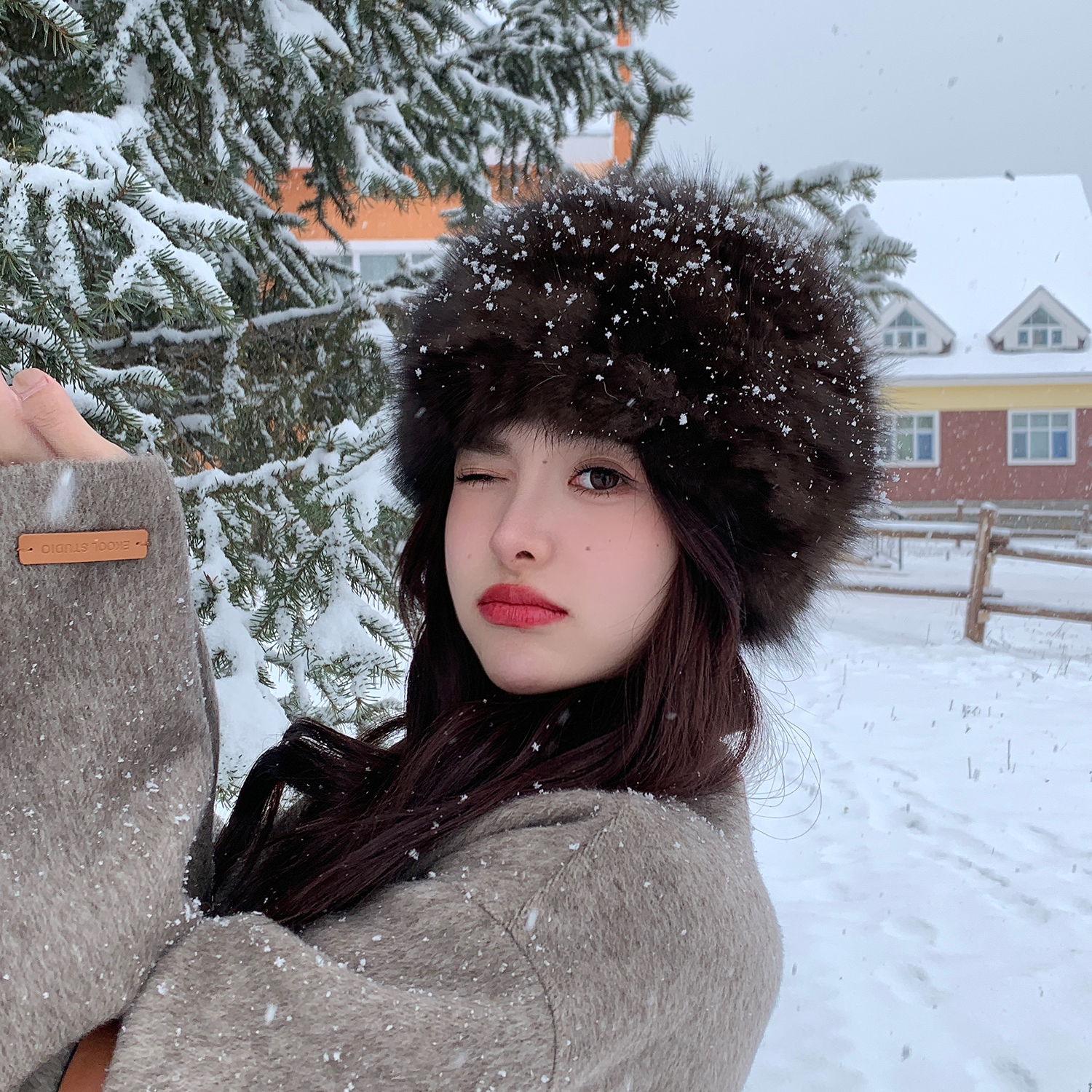 黎宿冬季保暖双面紫貂毛编织皮草帽子弹力护耳女帽真毛水貂毛圆帽