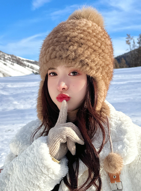 水貂护耳风雪帽冬季保暖雷锋帽