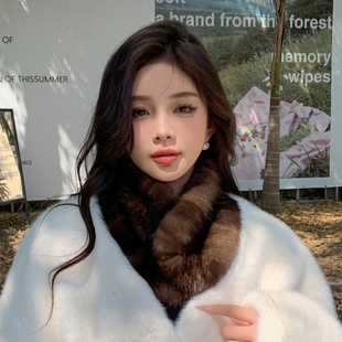 黎宿高品质紫貂毛围脖皮草围巾女冬季保暖磁扣双面真毛水貂毛领子