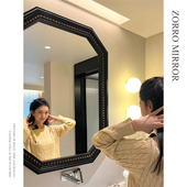 法式 浴室化妆镜八角边卧室复古梳妆镜美式 异形壁挂卫生间中古镜子