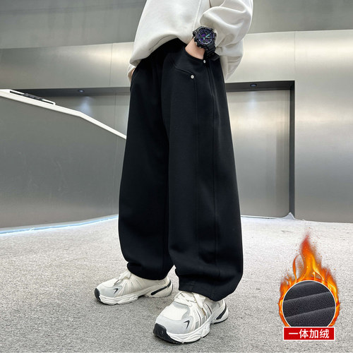 男童运动裤春秋冬加绒裤子一体绒