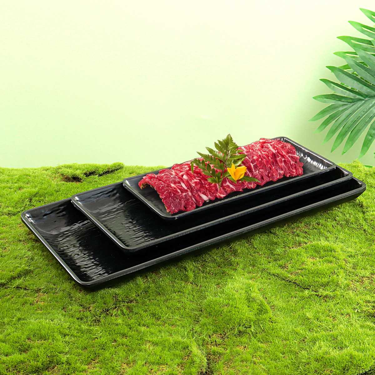 密胺餐具高级感牛肉盘仿瓷黑色